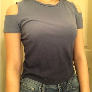 blue shirt with cutouts